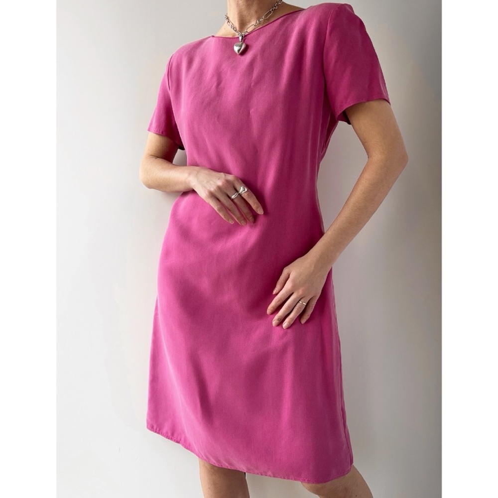 Vintage Barbie pink cupro short sleeve shift dress knee length